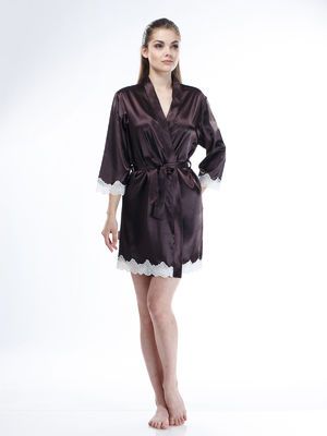 Жіночий атласний халат, шоколадний, Serenade, модель 441
