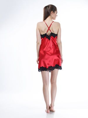 Женская рубашка, стрейч атлас, красный, Serenade, модель 482