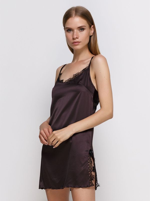 Сорочка жіноча, шовк Армані, шоколадний, Serenade, модель 492