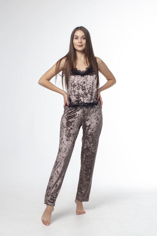 Жіноча піжама зі штанами велюр, кавовий, Serenade, модель 5054