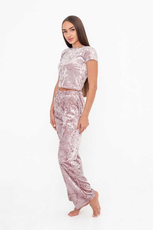 Жіноча піжама зі штанами, велюр, пудровий, Serenade, модель 5632