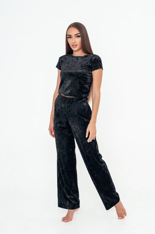Женская пижама с брюками, велюр, черный, Serenade, модель 5633