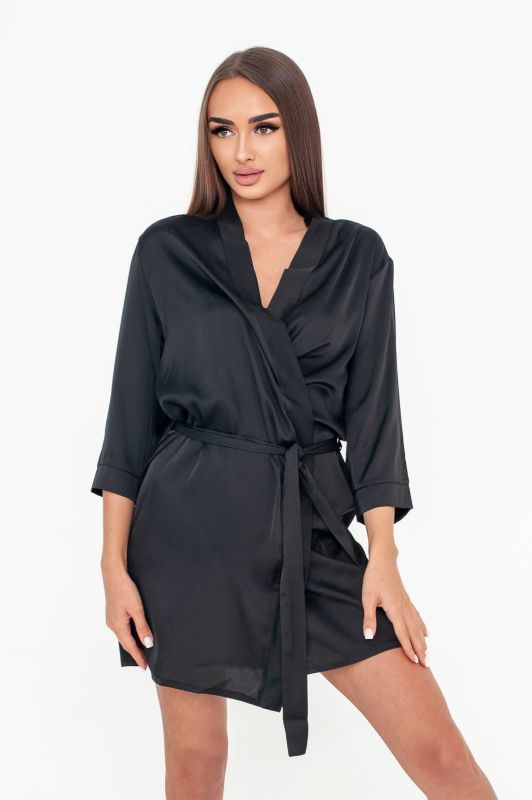 Шовковий жіночий халат, короткий, чорний, Serenade, модель 109-1