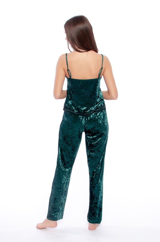 Жіноча піжама зі штанами, велюрова, смарагдовий, Serenade, модель 5064