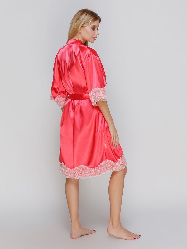 Жіночий халат зі стрейч атласу, кораловий, батал, Serenade, модель 1301