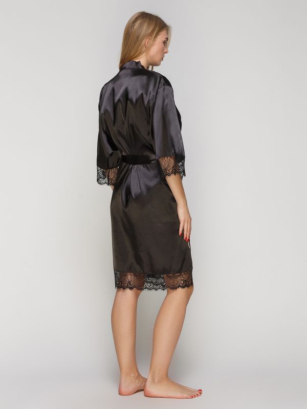 Жіночий халат з шовку Армані,  чорний, батал, Serenade, модель 1401