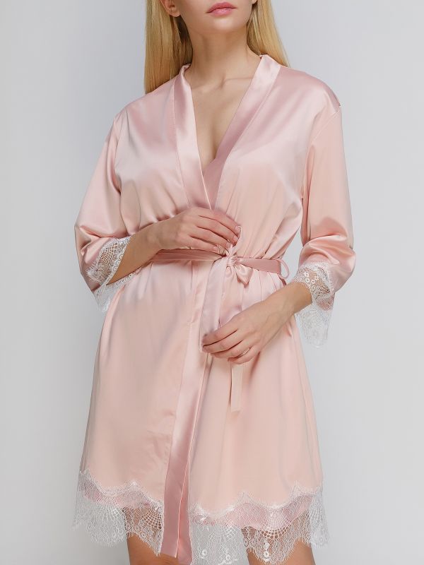 Жіночий халат, сатін шовк, пудровий, Serenade, модель 2105