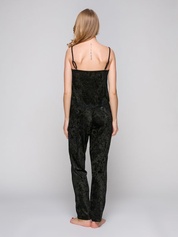 Жіноча піжама зі штанами, велюр, чорний, Serenade. модель 5044
