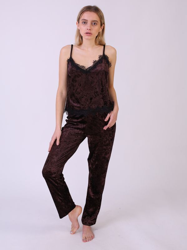 Жіноча піжама зі штанами, велюрова. шоколадний, Serenade. модель 5074