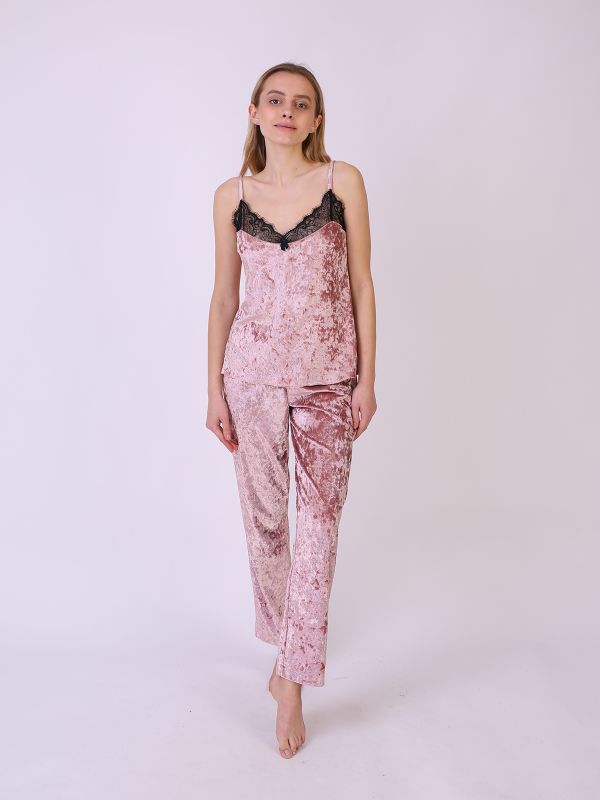 Женская пижама с брюками, велюровая, розовый, Serenade, модель 5084