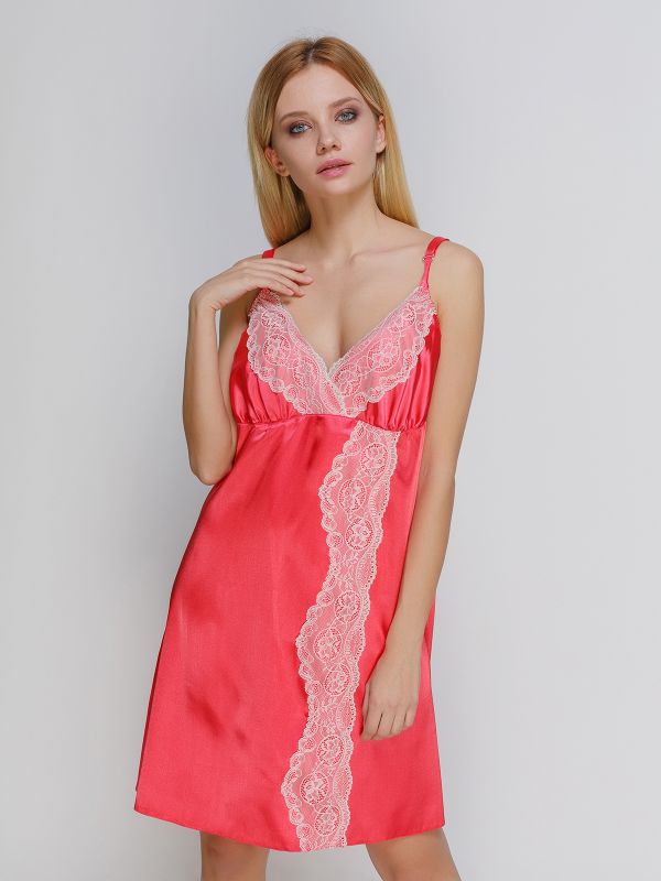 Сорочка жіноча зі стрейч атласу, кораловий, батал, Serenade, модель 1302