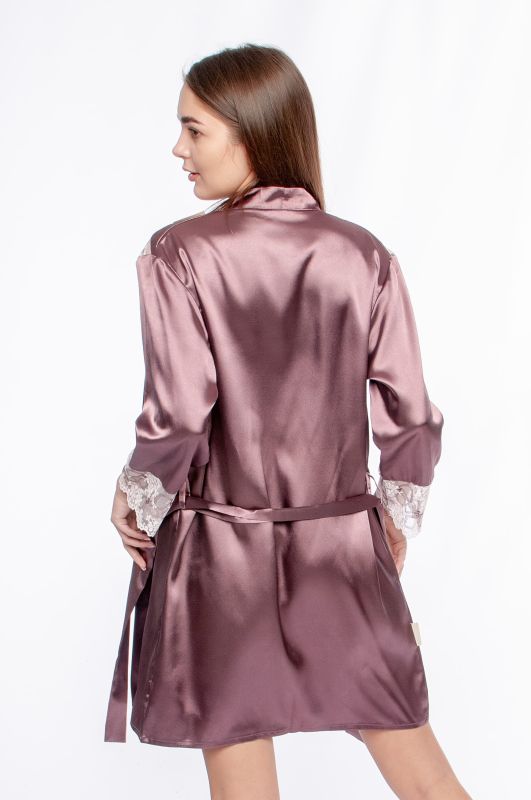 Жіночий атласний халат, сливовий, модель 307