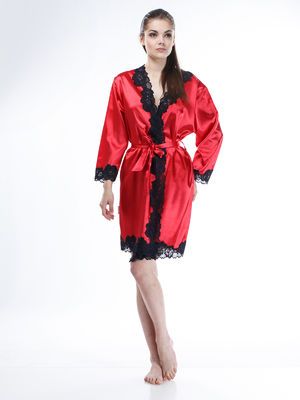 Жіночий халат, стрейч атлас, червоний, Serenade, модель 481