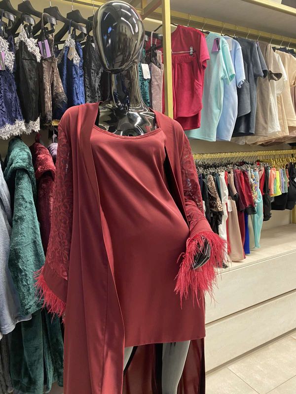 Женский халат, шелк Армани, бордовый, Serenade, модель 999