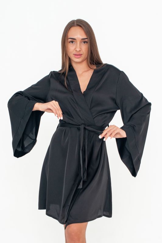 Жіночий халат, шовк Армані, чорний, Serenade, модель 991К