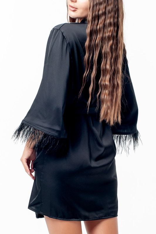 Женский шелковый халат, черный,Serenade,модель 130