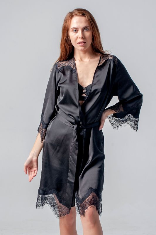 Женский халат, шелк Армани, черный, Serenade модель 61