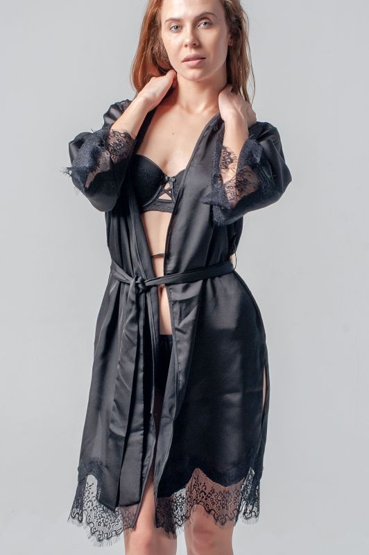 Жіночий халат, шовк Армані, чорний, Serenade модель 61