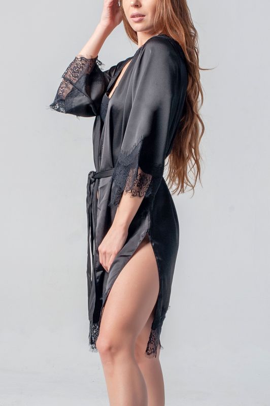 Женский халат, шелк Армани, черный, Serenade модель 61
