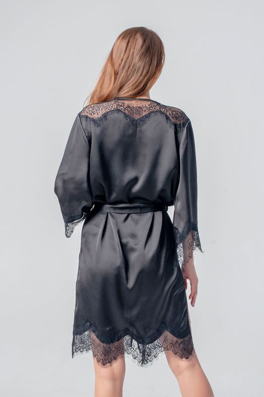 Жіночий халат, шовк Армані, чорний, Serenade модель 61