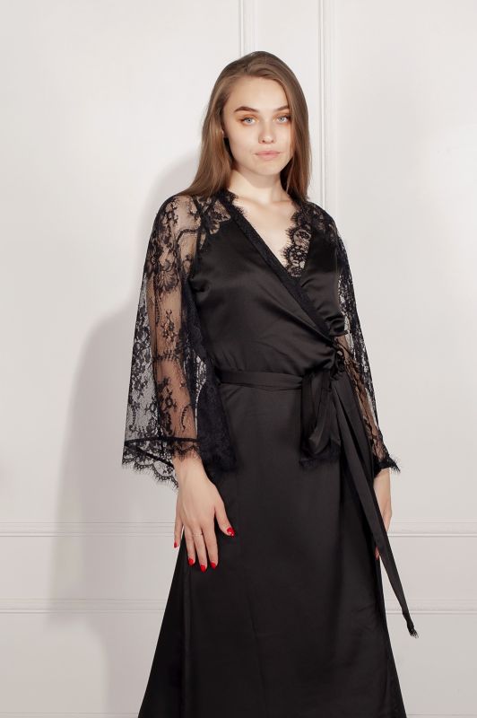 Женский шелковый халат, длинный, черный, Serenade, модель 774