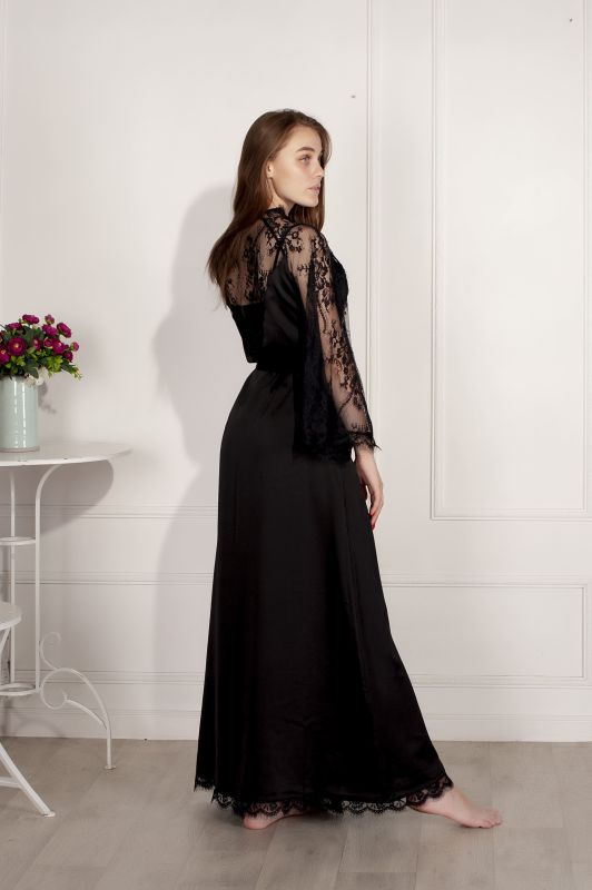 Женский шелковый халат, длинный, черный, Serenade, модель 774