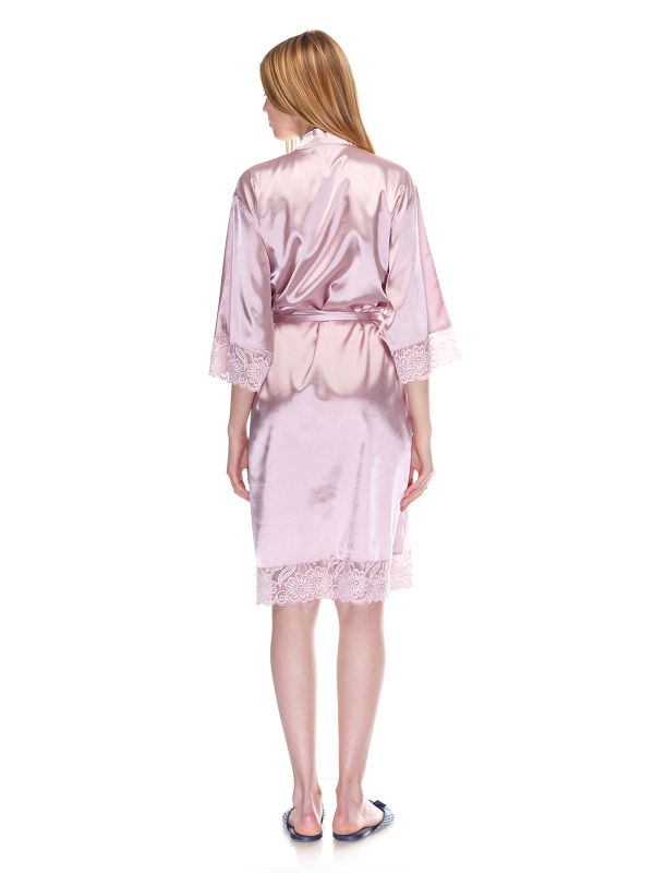 Женский халат со стрейч атласа, палевый, батал, Serenade, модель 1201