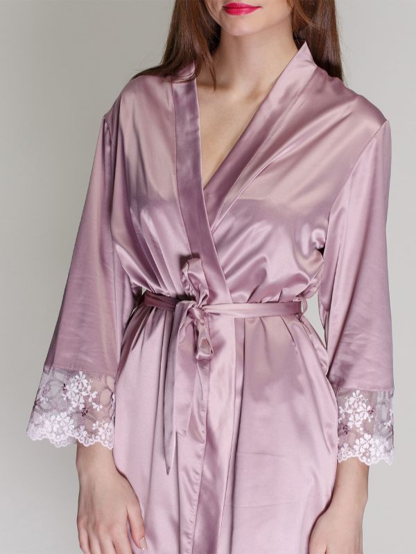 Халат жіночий, сатін шовк, світло-сливовий, Serenade, модель 141