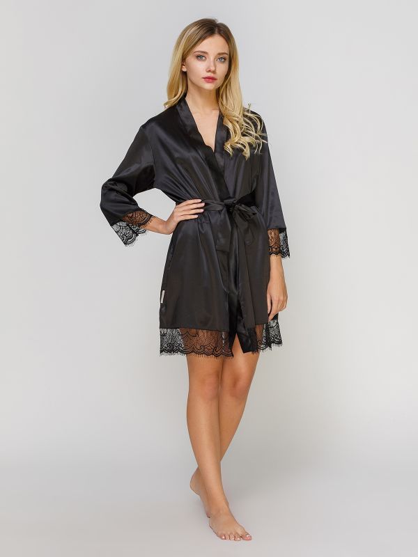 Жіночий халат  шовк Армані, чорний, Serenade, модель 391