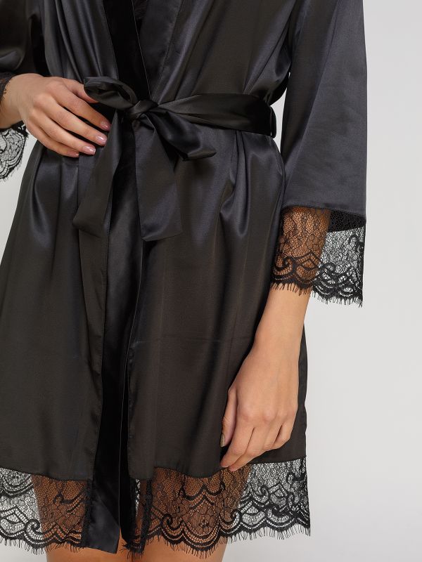 Женский халат шелк Армани, черный, Serenade, модель 391