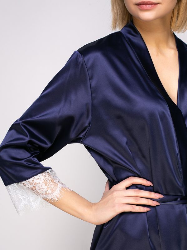 Жіночий халат, сатін шовк. синій, Serenade, модель 461