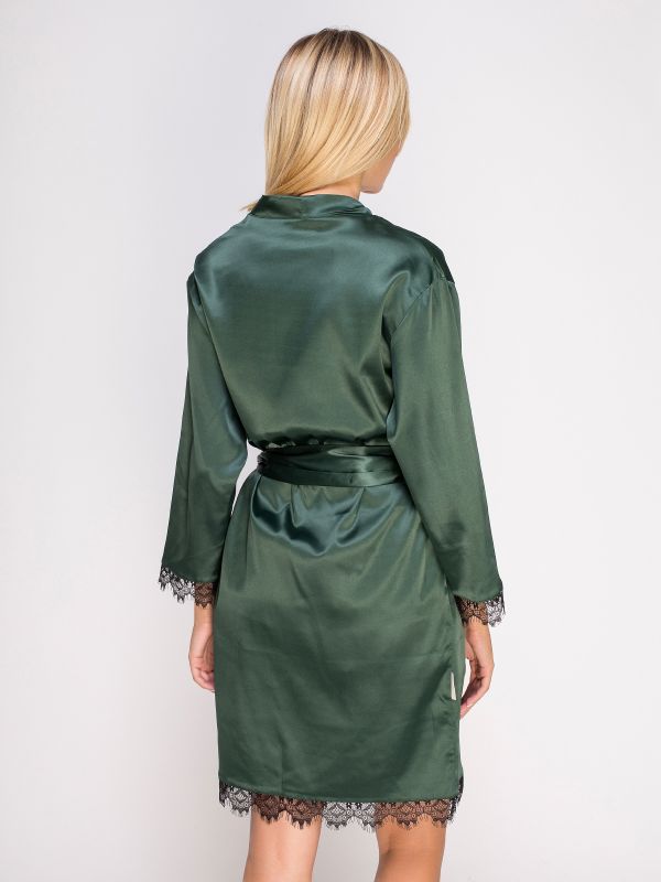 Халат жіночий, сатін шовк, темно-зелений,, Serenade, модель 471