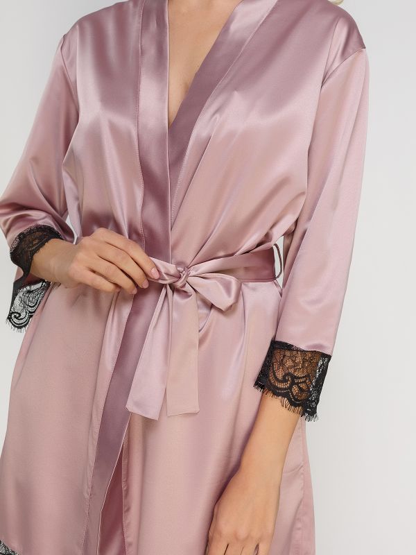 Халат жіночий, сатін шовк, сливовий, Serenade модель 691