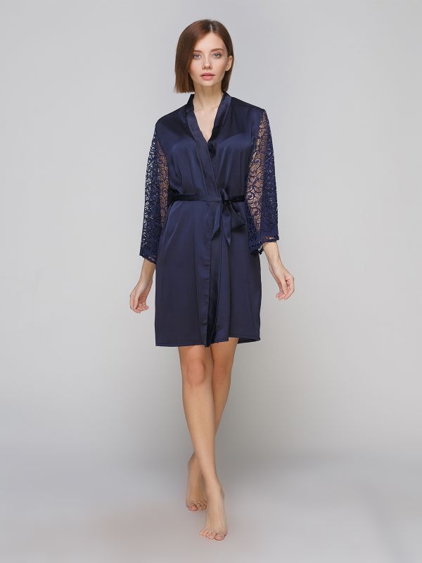 Женский халат, шелк Армани, синий, Serenade, модель 751