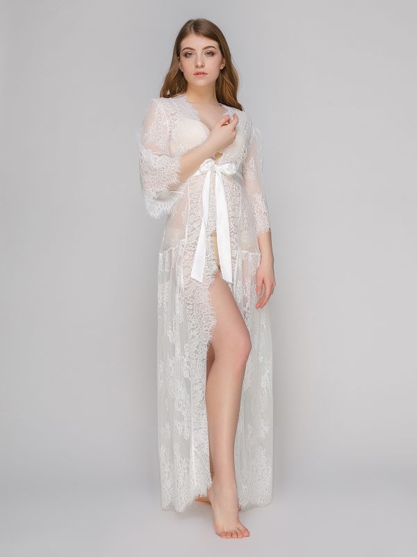 Женский гипюровый длинный халат, шампанский, Serenade, 775