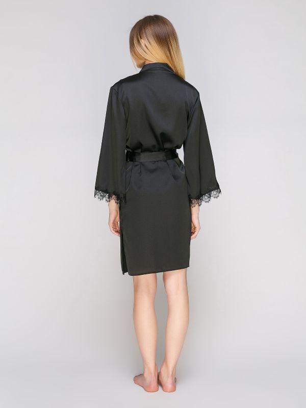 Халат жіночий, шовк Армані, чорний, Serenade, модель 931