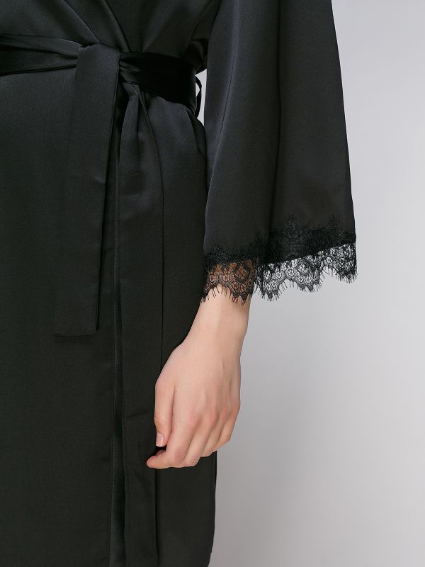 Женский халат, шелк Армани, черный, Serenade, модель 931