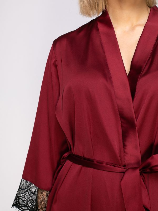 Жіночий халат, шовк Армані, марсала, Serenade, модель 801