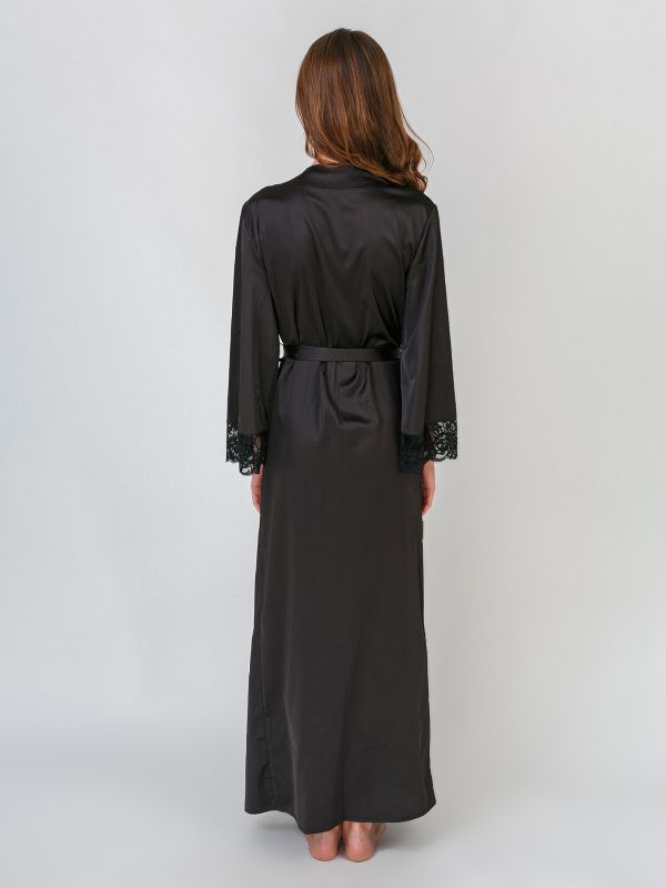 Женский халат, длинный. гипюровый, черный, Serenade,модель 791Д