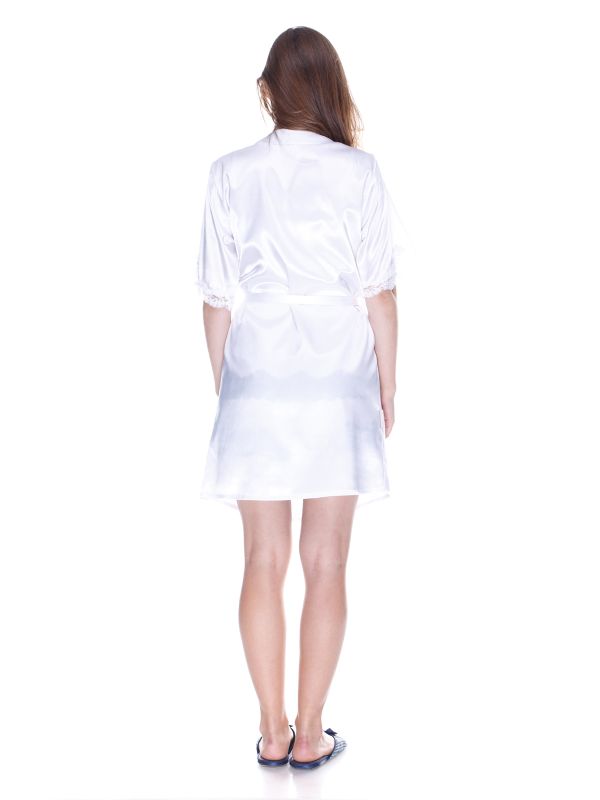 Женский атласный белый халат, модель 104-1