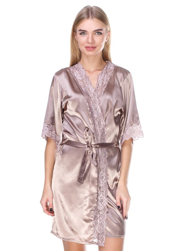 Жіночий атласний халат, сливовий, Serenade, модель 341