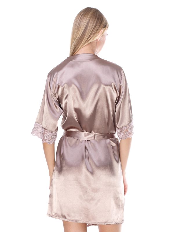 Жіночий атласний халат, сливовий, модель 341-1